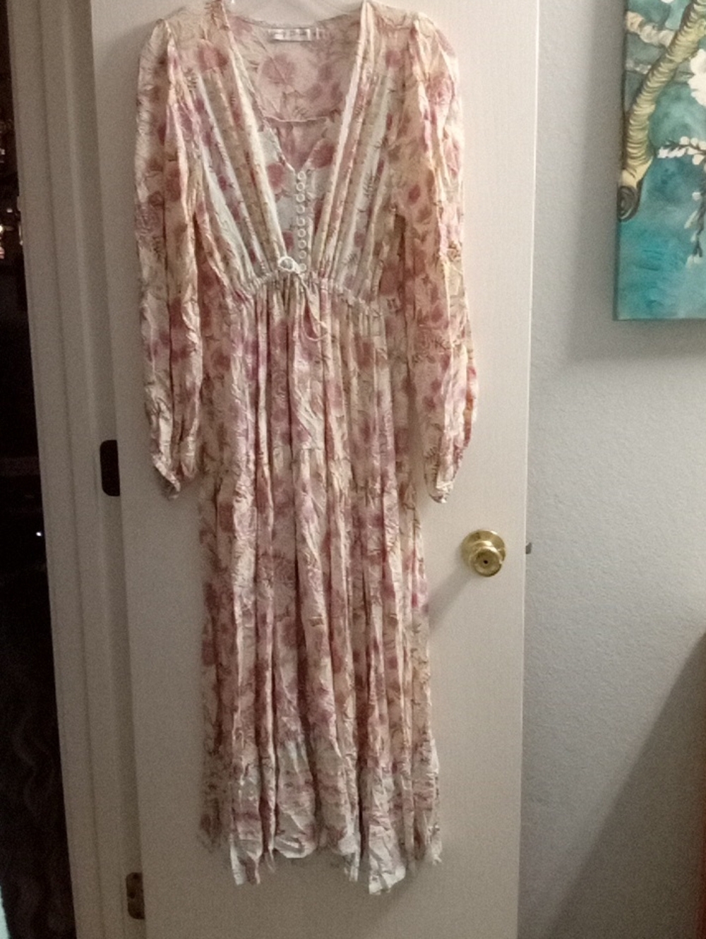 Romantic Blush Floral Maxi Dress with V-Neck